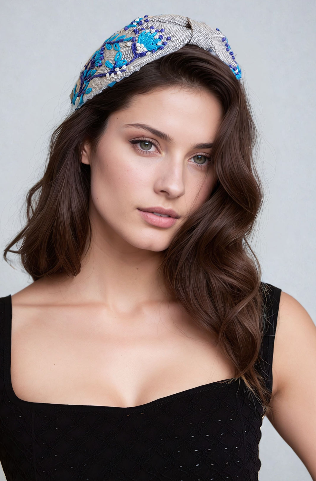Aqua Blossom Embroidered Headband - NeoKira Unlimited