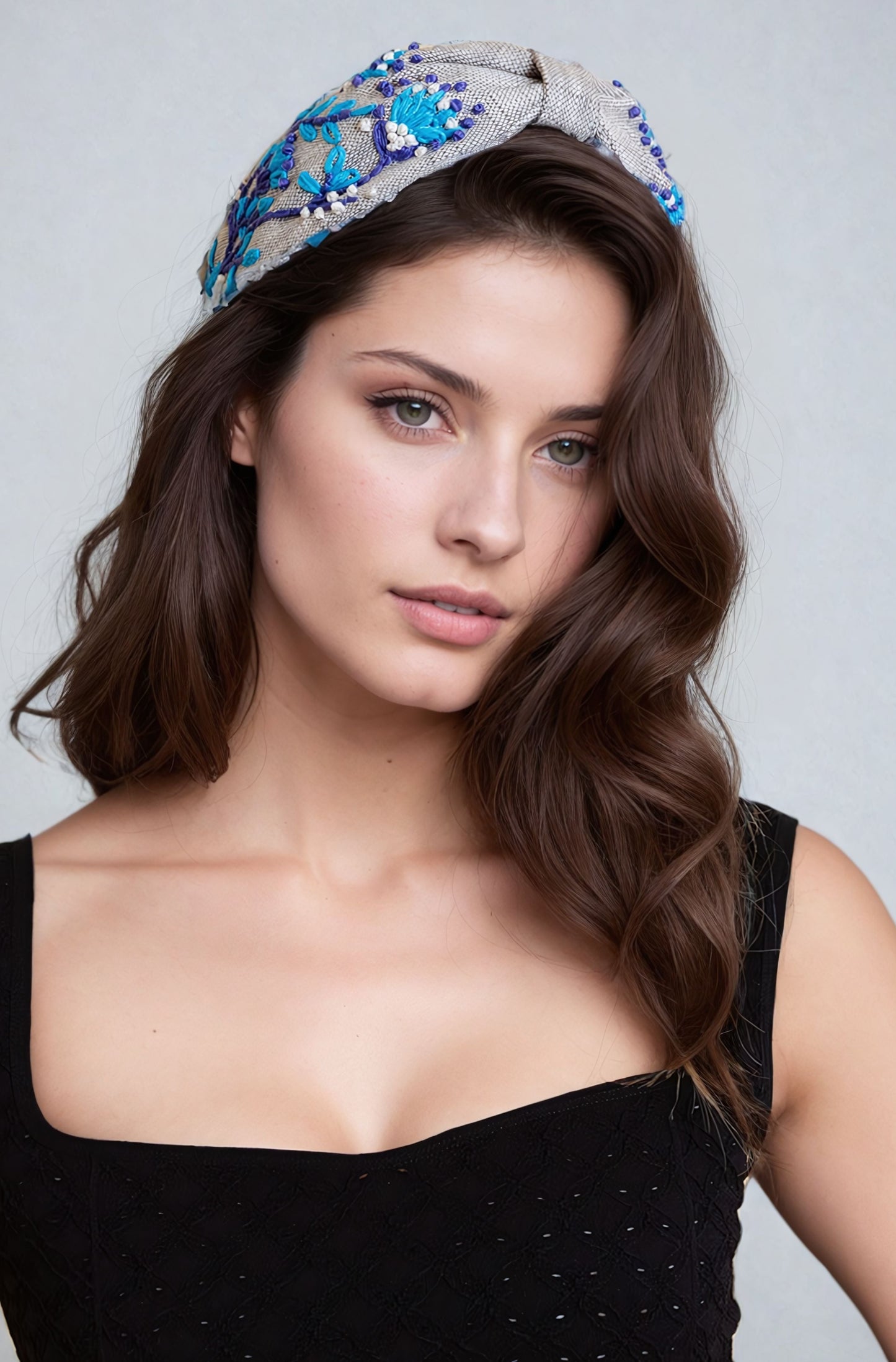Aqua Blossom Embroidered Headband - NeoKira Unlimited