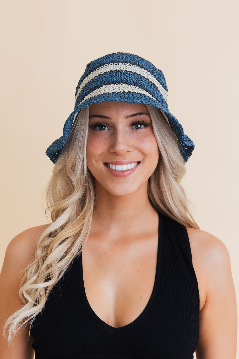 Woven Wonders Striped Sun Weave Hat Hats Leto Collection Blue  