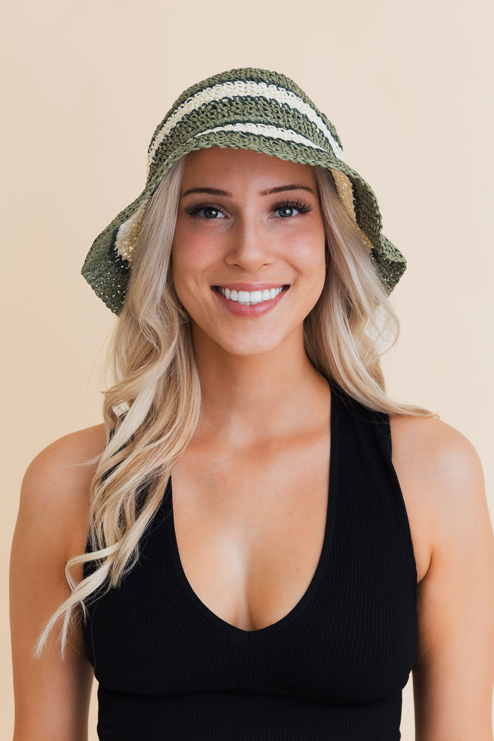 Woven Wonders Striped Sun Weave Hat Hats Leto Collection Olive  