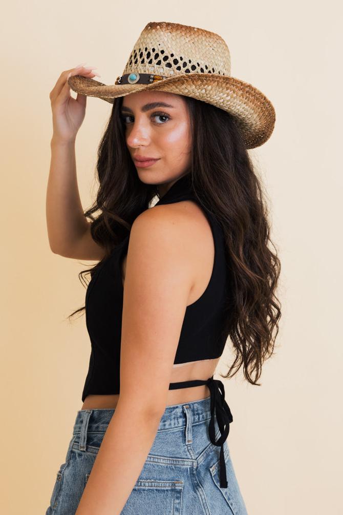 Turquoise Crown Burnt Ombre Western Cowgirl Rancher Hat 🐮 - NeoKira Unlimited