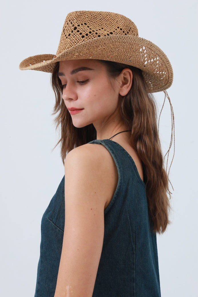 Woven Wide Brim Cowboy Hat – Textured Western Style - NeoKira Unlimited