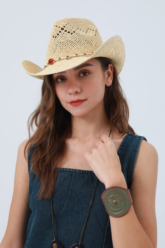 Woven Wide Brim Cowboy Hat – Textured Western Style 🤠🧢 - NeoKira Unlimited
