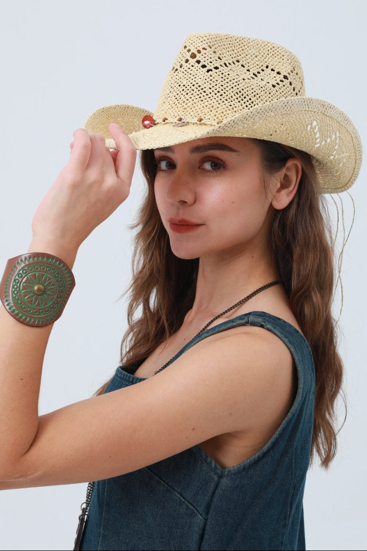 Woven Wide Brim Cowboy Hat – Textured Western Style 🤠🧢 - NeoKira Unlimited