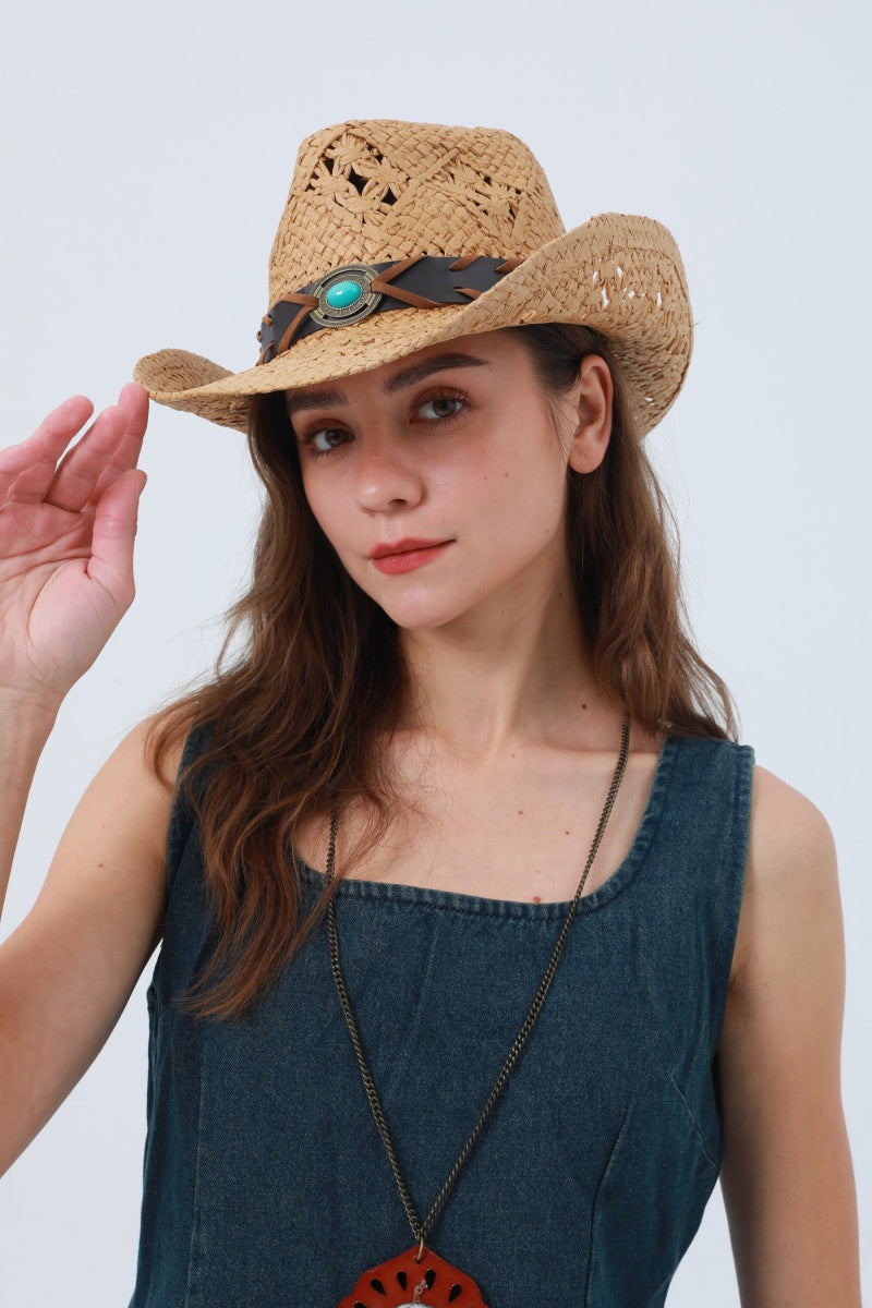 Boho Woven Raffia Cowboy Hat – Eco-Friendly Western Style - NeoKira Unlimited