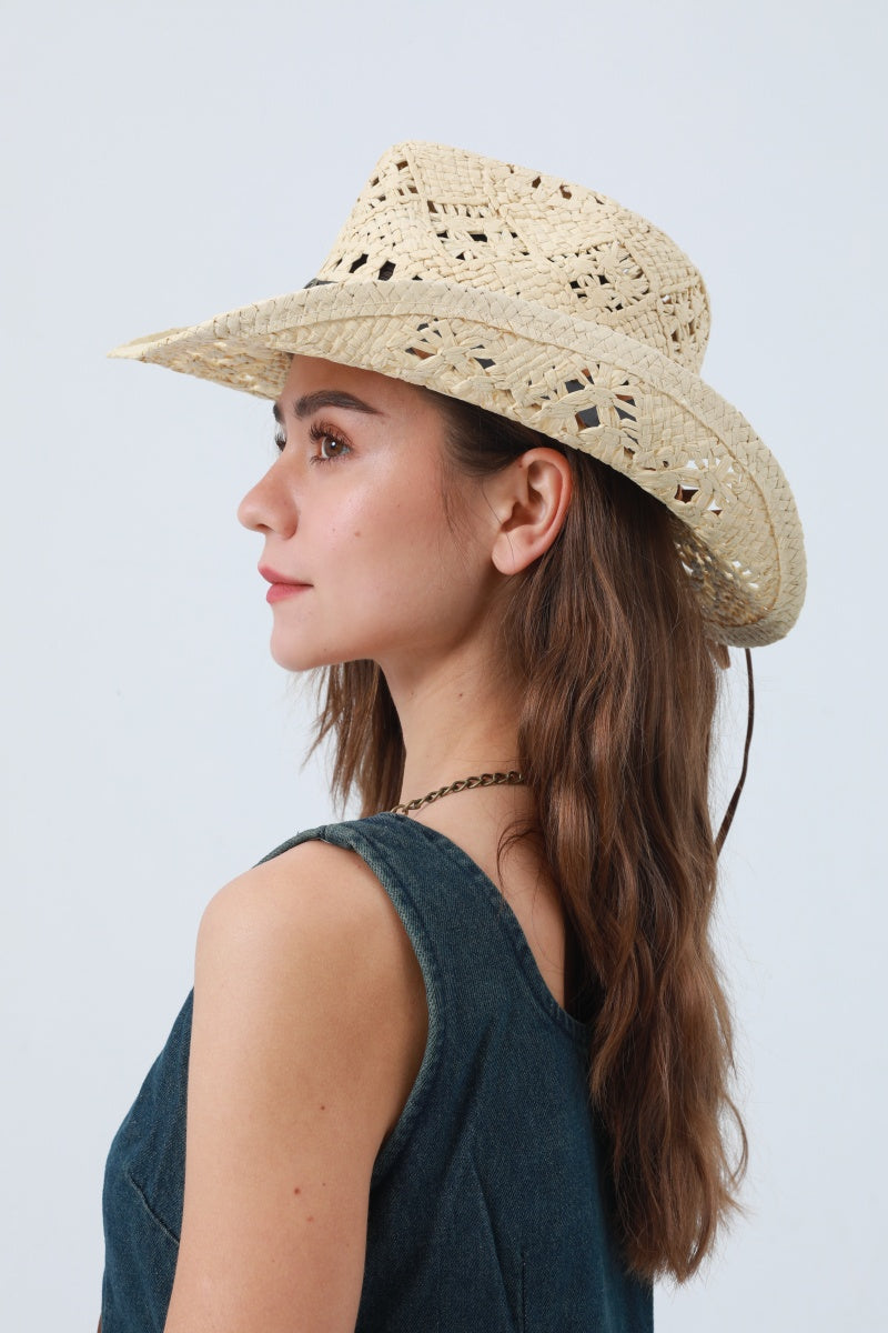 Boho Woven Raffia Cowboy Hat – Eco-Friendly Western Style - NeoKira Unlimited