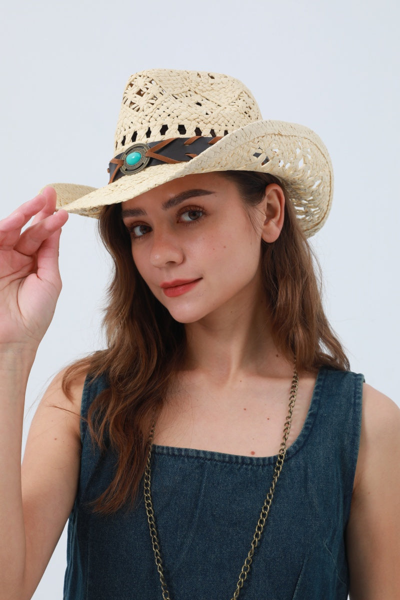 Boho Woven Raffia Cowboy Hat – Eco-Friendly Western Style - NeoKira Unlimited