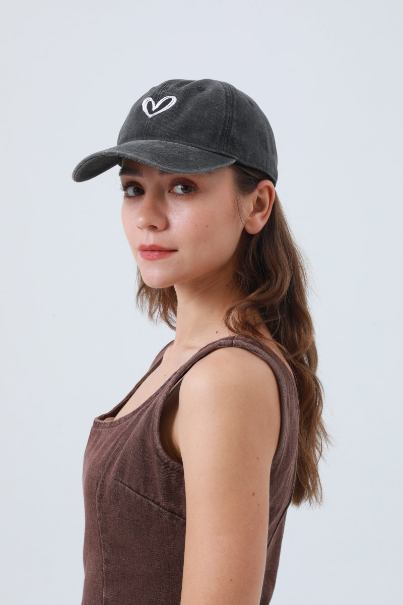 Heart Embroidered Washed Baseball Cap – Adjustable & Vintage - NeoKira Unlimited
