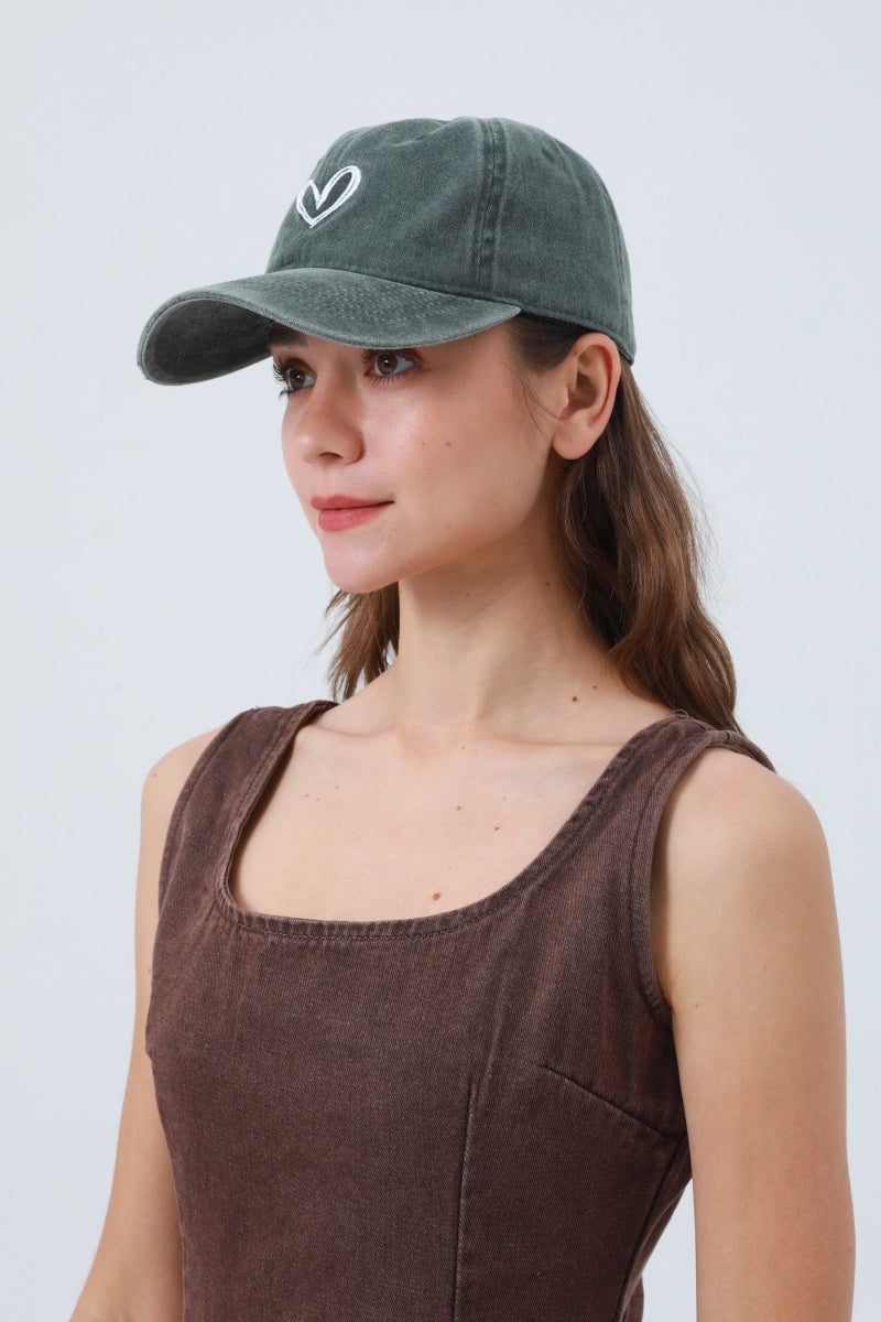 Heart Embroidered Washed Baseball Cap – Adjustable & Vintage - NeoKira Unlimited