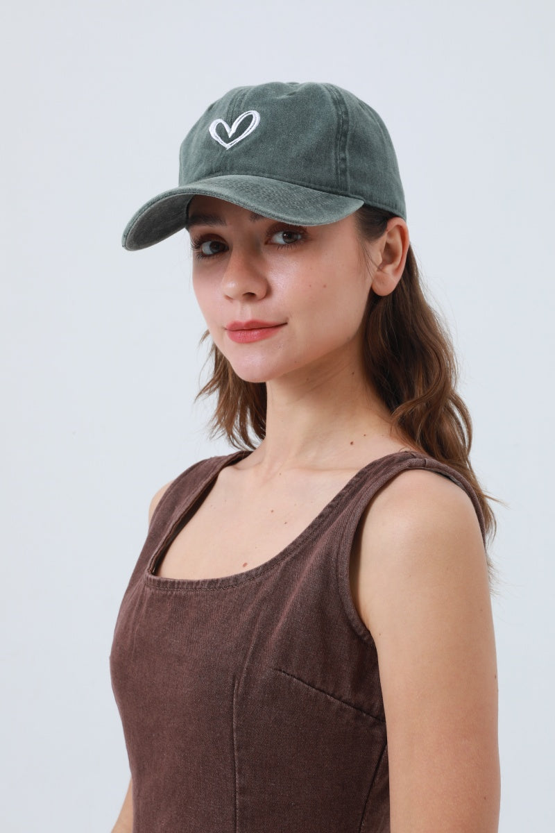 Heart Embroidered Washed Baseball Cap – Adjustable & Vintage - NeoKira Unlimited