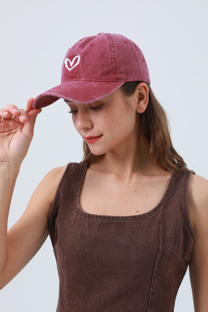 Heart Embroidered Washed Baseball Cap – Adjustable & Vintage - NeoKira Unlimited