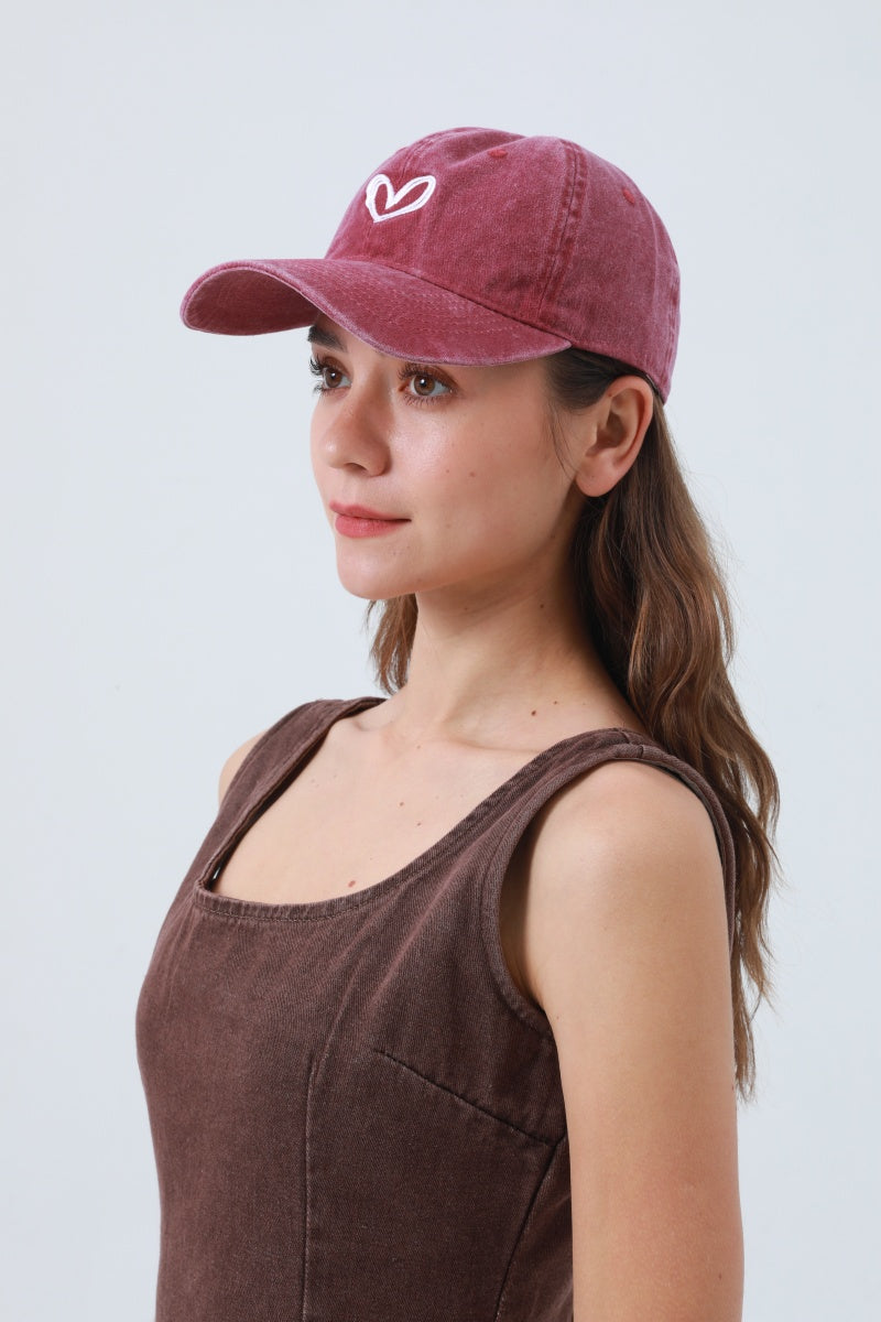Heart Embroidered Washed Baseball Cap – Adjustable & Vintage - NeoKira Unlimited
