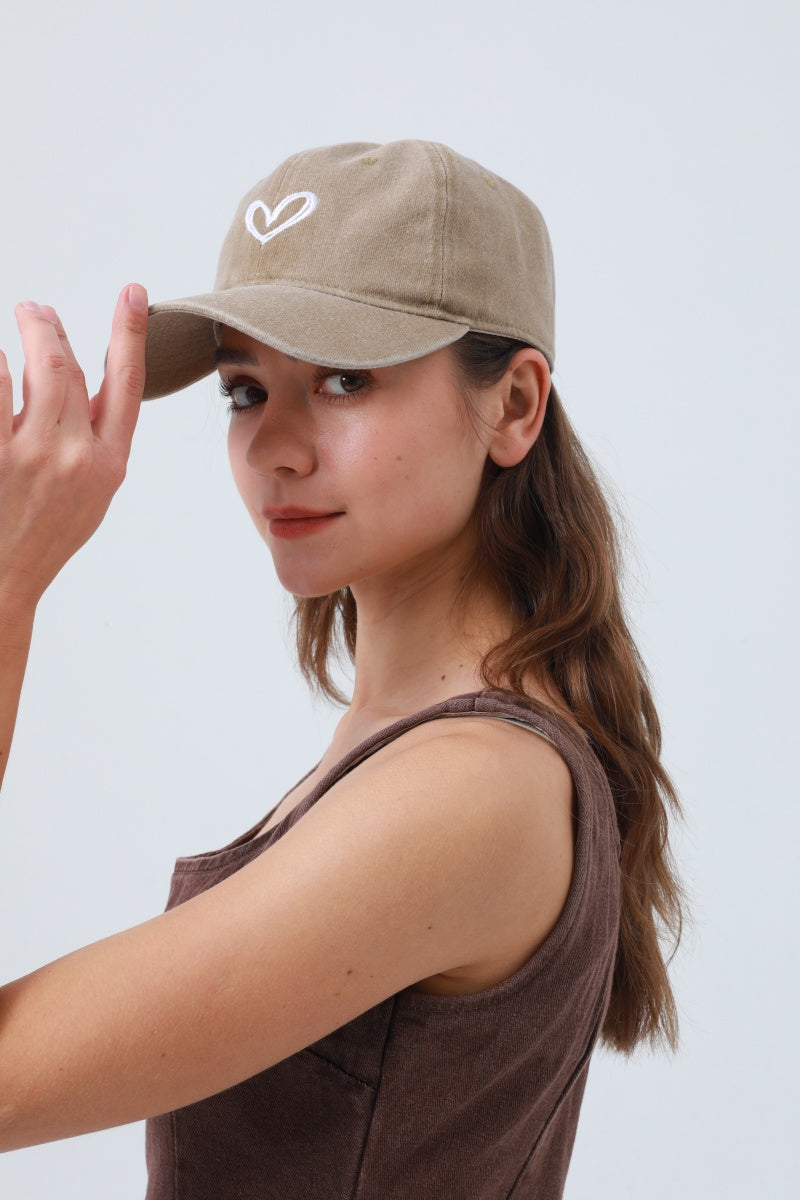 Heart Embroidered Washed Baseball Cap – Adjustable & Vintage - NeoKira Unlimited