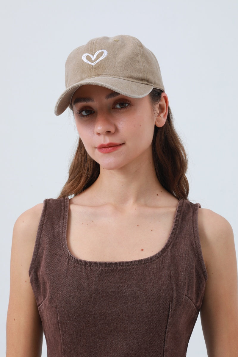 Heart Embroidered Washed Baseball Cap – Adjustable & Vintage - NeoKira Unlimited