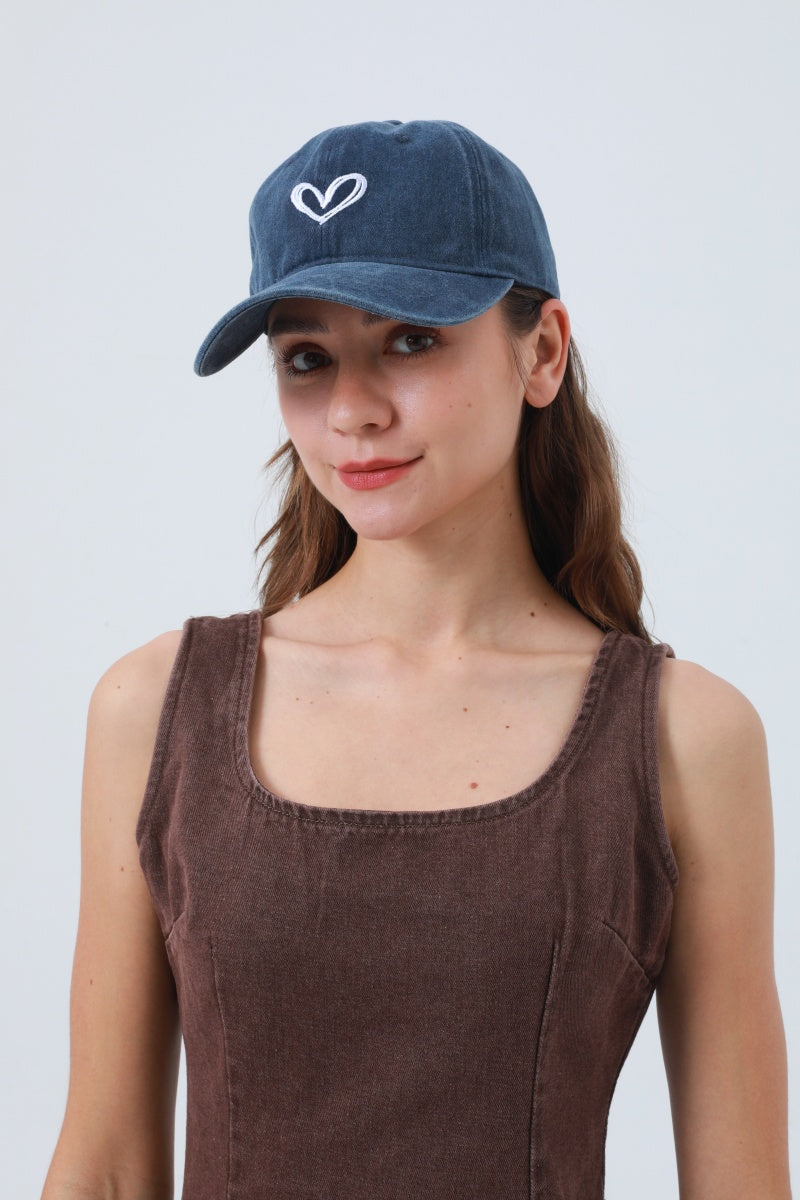 Heart Embroidered Washed Baseball Cap – Adjustable & Vintage - NeoKira Unlimited