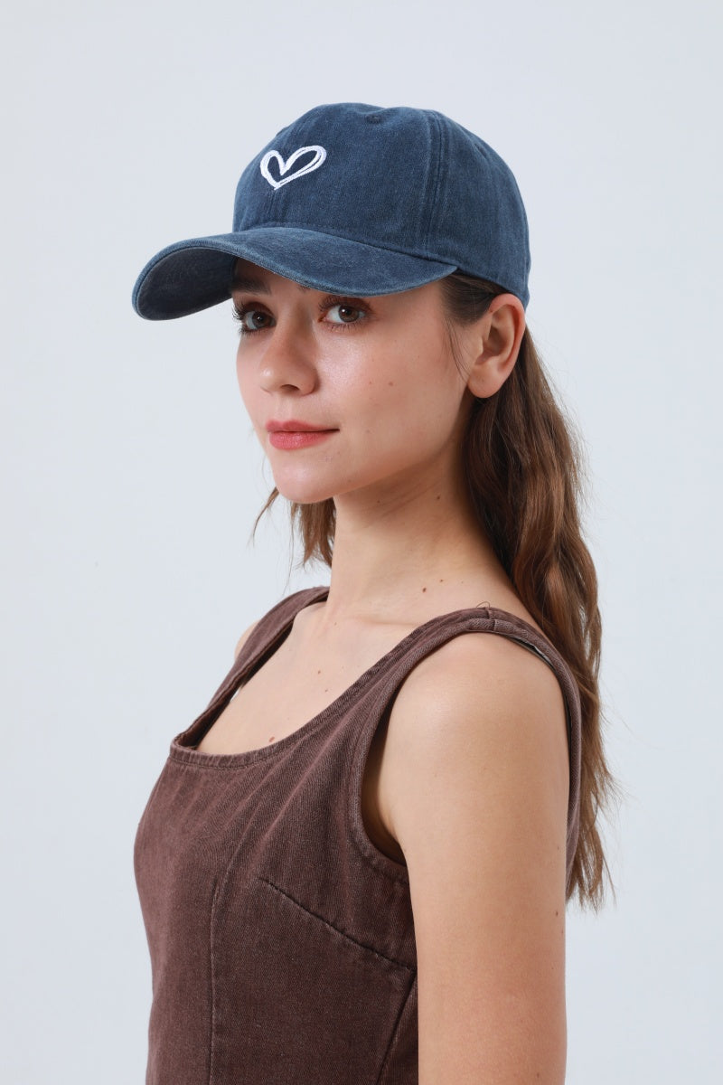 Heart Embroidered Washed Baseball Cap – Adjustable & Vintage - NeoKira Unlimited