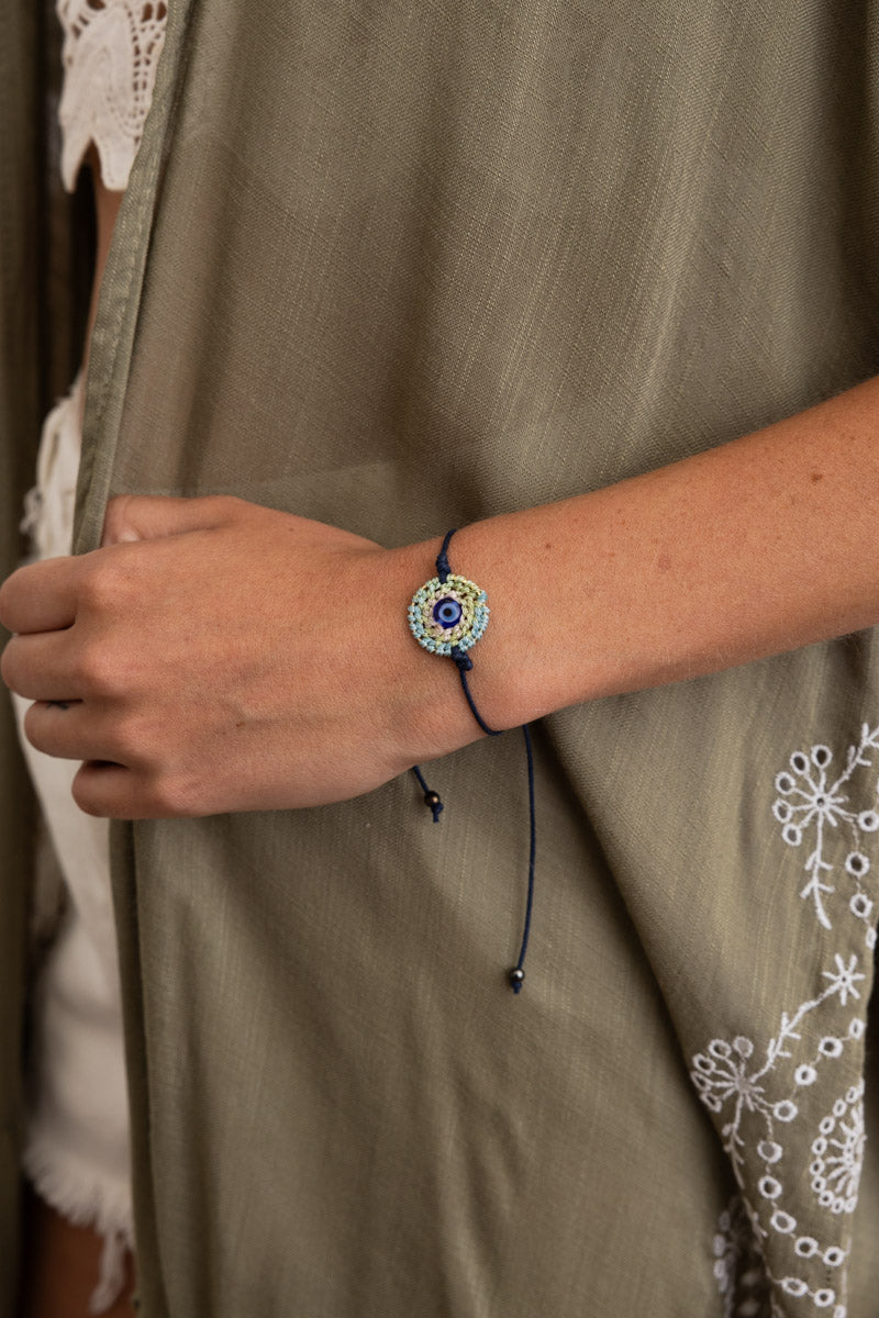 Boho Blue Evil Eye Adjustable Cord Bracelet 💙