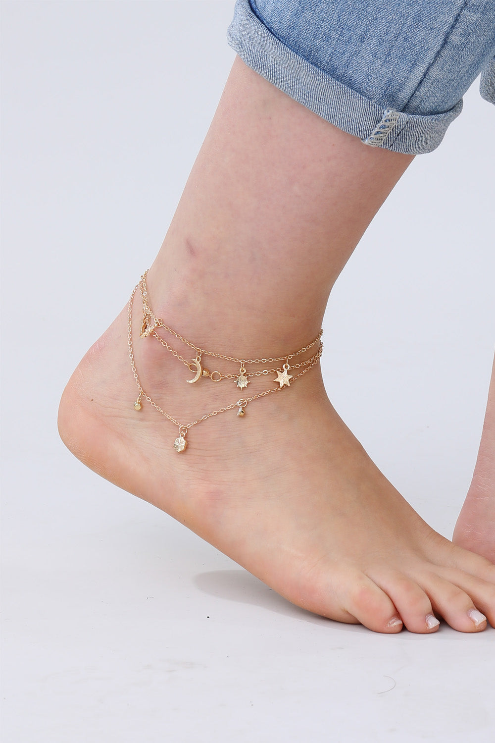 Celestial Star & Moon Anklet – Dreamy Layered Charm✨🌙 - NeoKira Unlimited