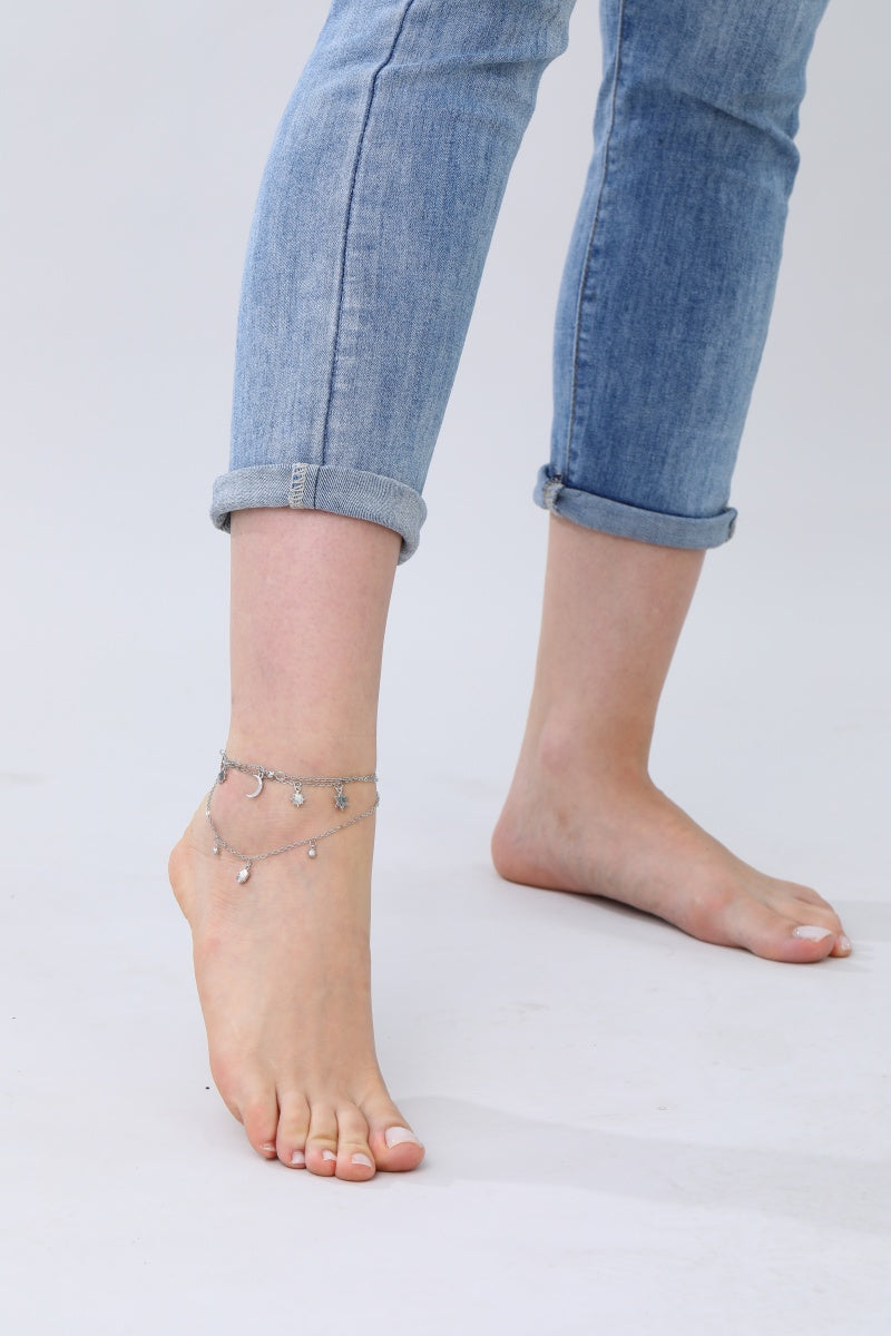 Celestial Star & Moon Anklet – Dreamy Layered Charm✨🌙 - NeoKira Unlimited