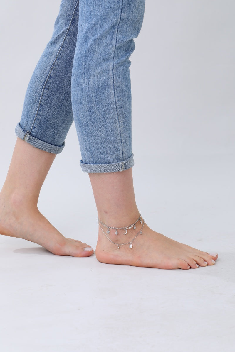 Celestial Star & Moon Anklet – Dreamy Layered Charm✨🌙 - NeoKira Unlimited