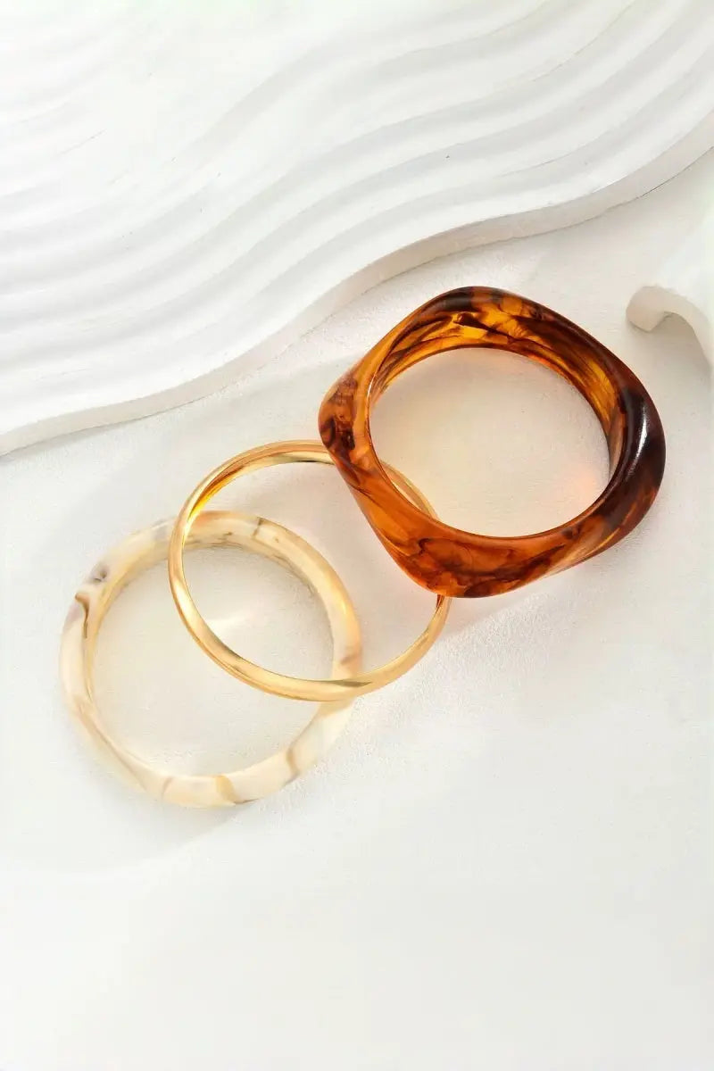 Vintage Resin Metal 3‑Pcs Stackable Women Bangle Bracelet Set - NeoKira Unlimited