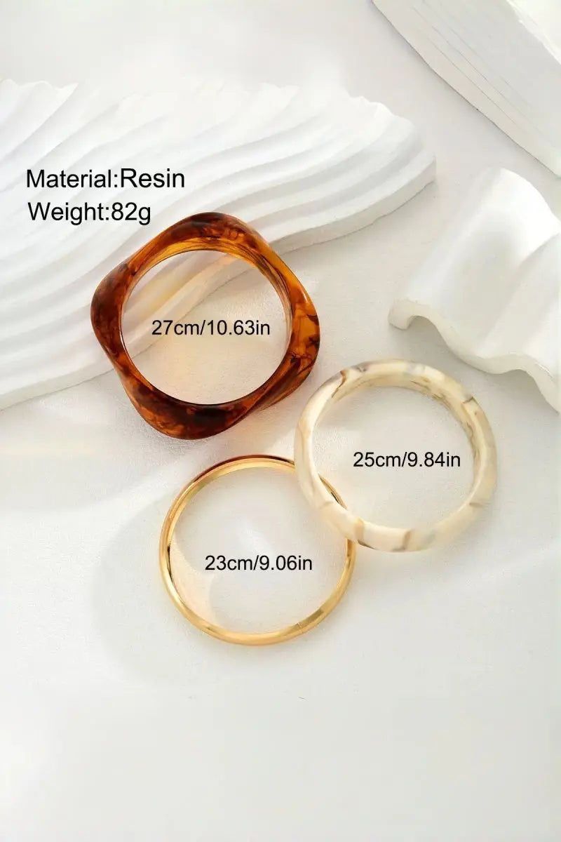 Vintage Resin Metal 3‑Pcs Stackable Women Bangle Bracelet Set - NeoKira Unlimited
