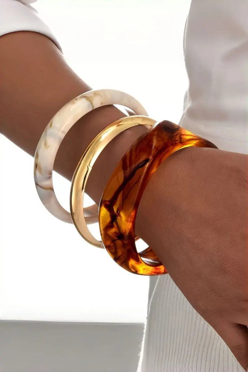 Vintage Resin Metal 3‑Pcs Stackable Women Bangle Bracelet Set - NeoKira Unlimited