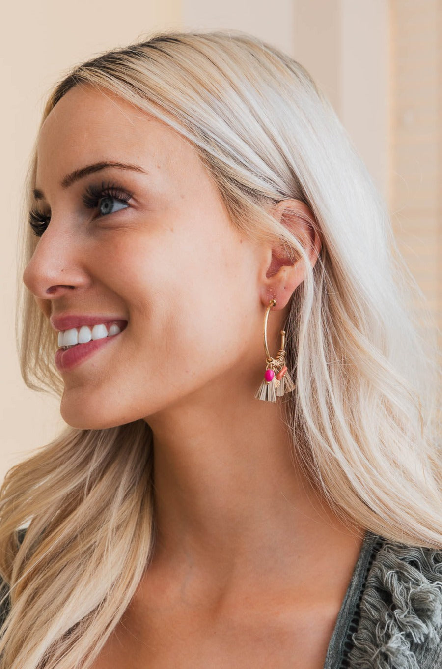 Coastal Chic Raffia and Bead Semi Hoop Earrings - NeoKira Unlimited