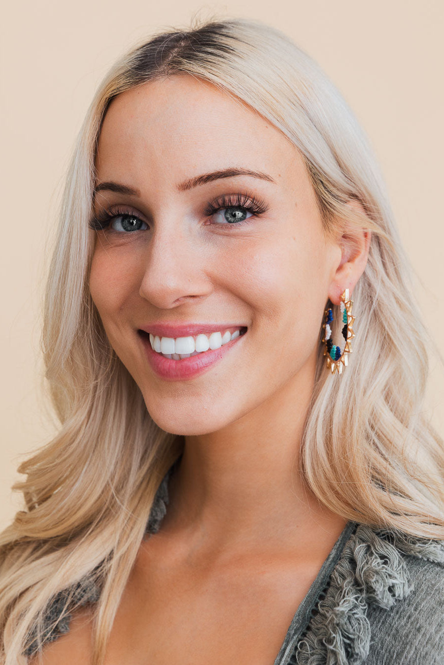 Color Splash Beaded Semi Hoop Earrings - NeoKira Unlimited