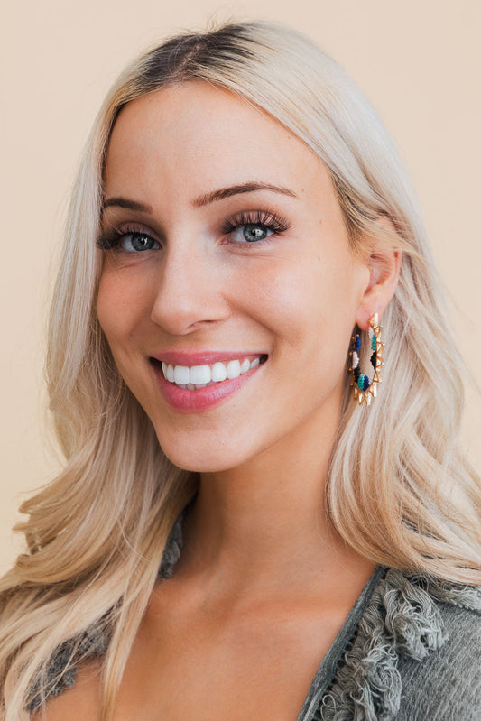 Color Splash Beaded Semi Hoop Earrings - NeoKira Unlimited