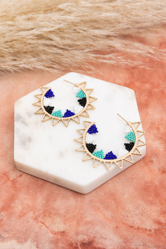 Color Splash Beaded Semi Hoop Earrings - NeoKira Unlimited