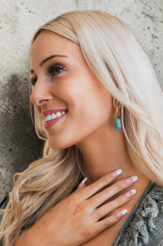 Turquoise Stone Drop Chain Earrings - NeoKira Unlimited