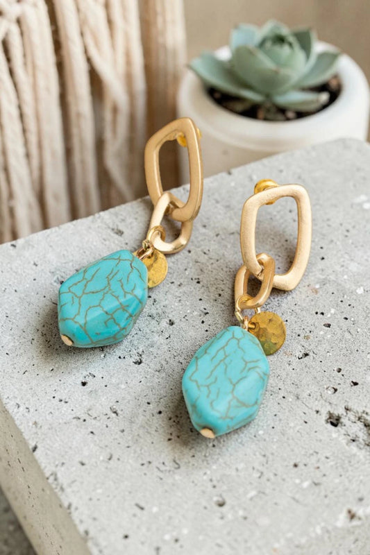 Turquoise Stone Drop Chain Earrings - NeoKira Unlimited