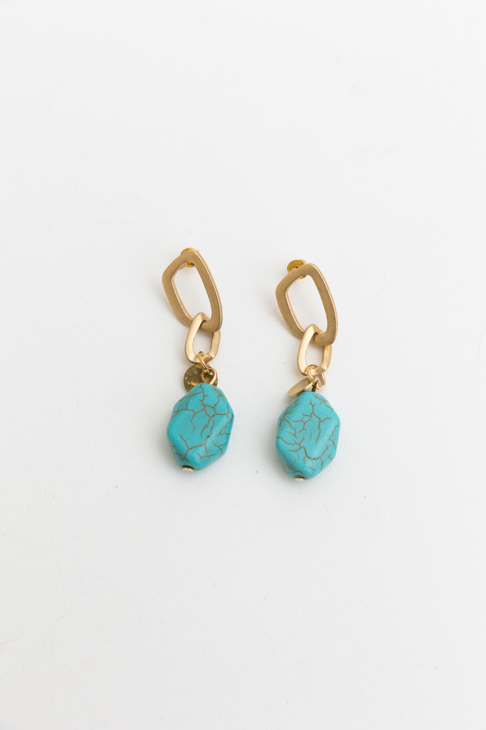 Turquoise Stone Drop Chain Earrings Earrings Leto Collection   