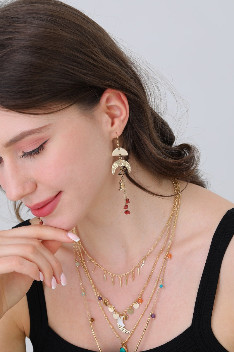 Gold Fan & Moon Drop Dangle Earring 🌙 - NeoKira Unlimited