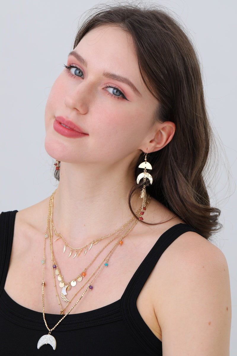 Gold Fan & Moon Drop Dangle Earring 🌙 - NeoKira Unlimited