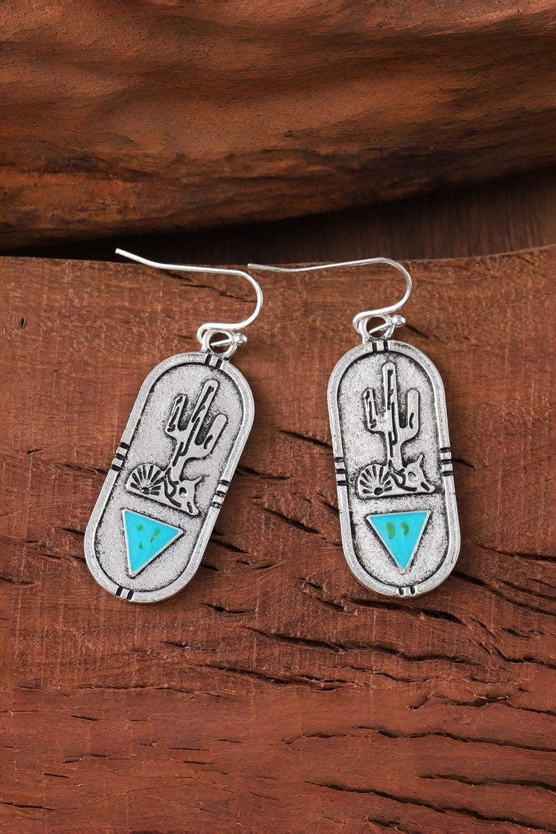 Carved Cactus Earrings – Turquoise Triangle Inlay - NeoKira Unlimited