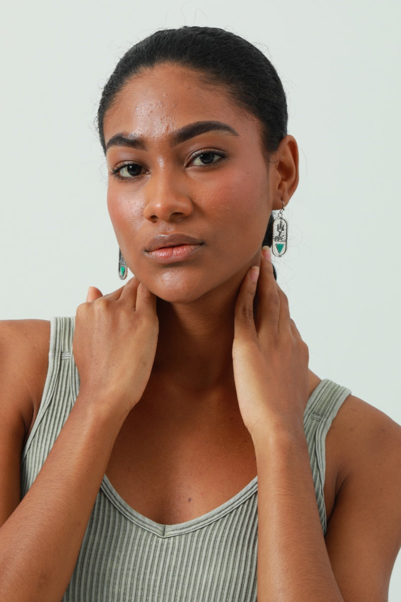 Carved Cactus Earrings – Turquoise Triangle Inlay - NeoKira Unlimited
