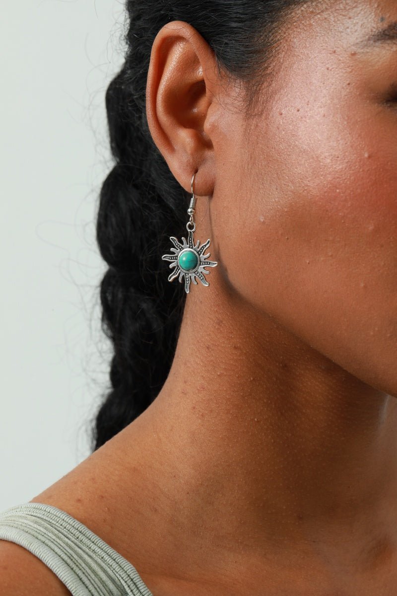 Mini Sun Earrings – Turquoise Inlay Accent - NeoKira Unlimited