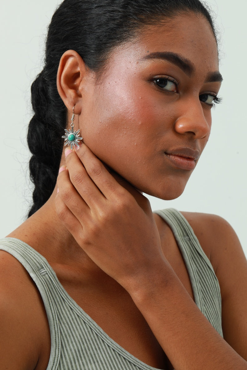 Mini Sun Earrings – Turquoise Inlay Accent - NeoKira Unlimited