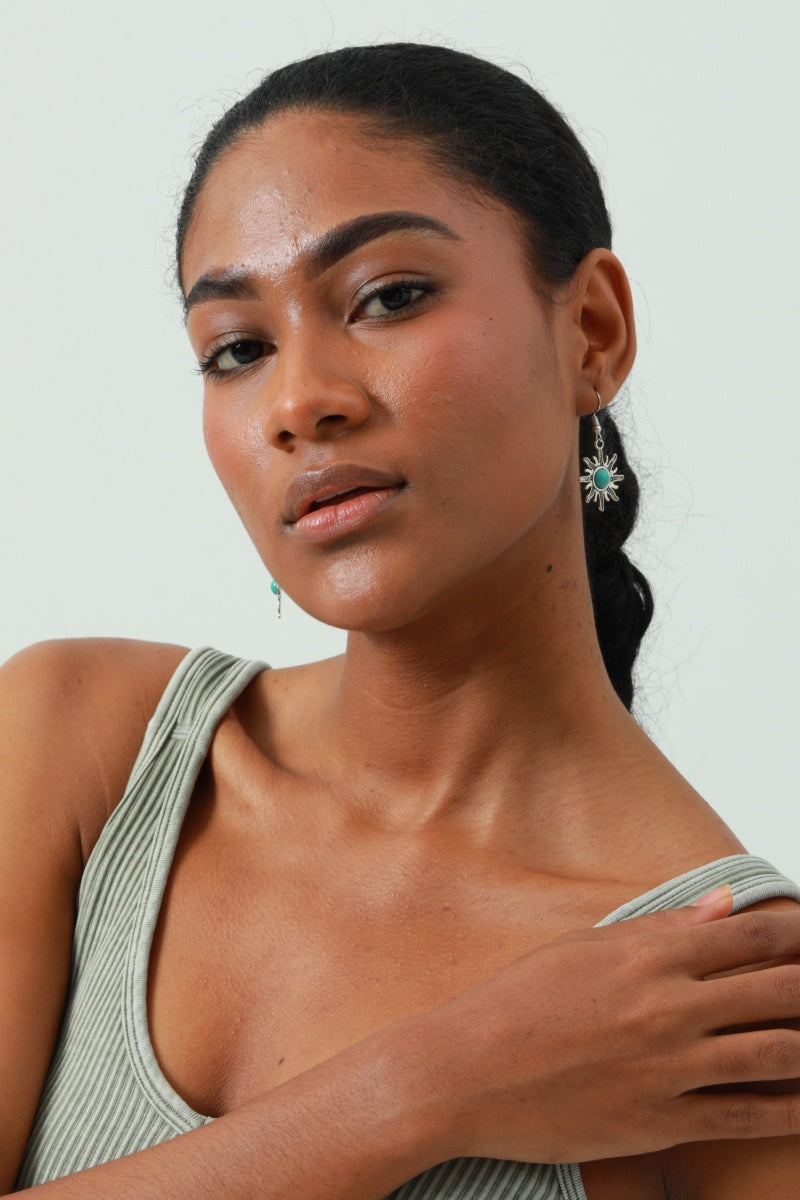 Mini Sun Earrings – Turquoise Inlay Accent - NeoKira Unlimited