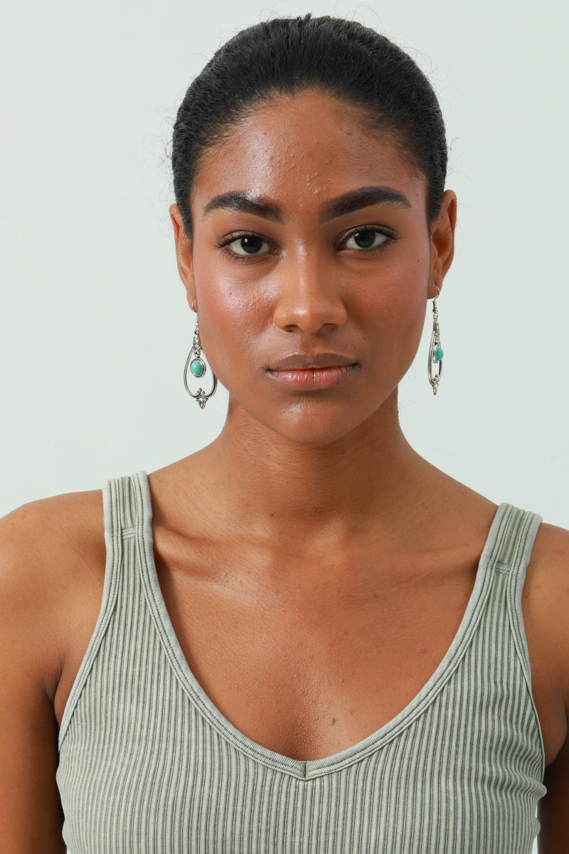 Boho Heart Earrings - Cutout Design & Turquoise Accent - NeoKira Unlimited