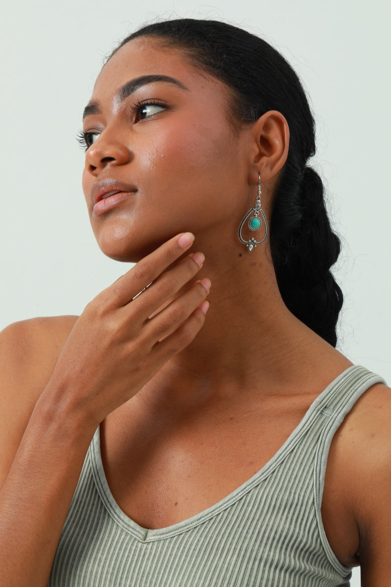 Boho Heart Earrings - Cutout Design & Turquoise Accent - NeoKira Unlimited
