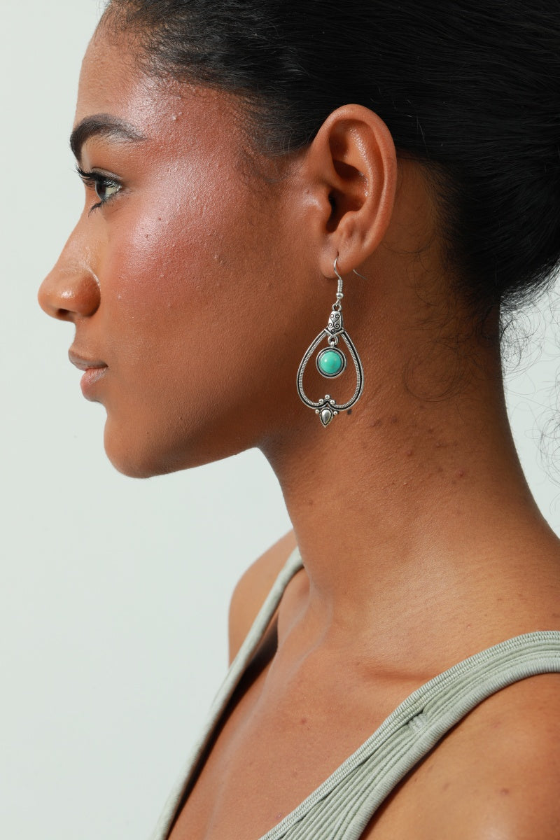 Boho Heart Earrings - Cutout Design & Turquoise Accent - NeoKira Unlimited