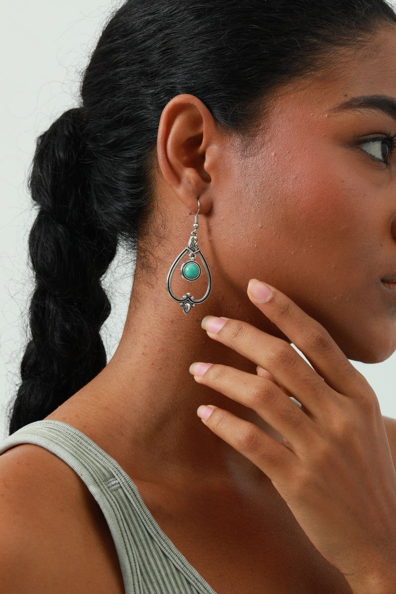 Boho Heart Earrings - Cutout Design & Turquoise Accent - NeoKira Unlimited