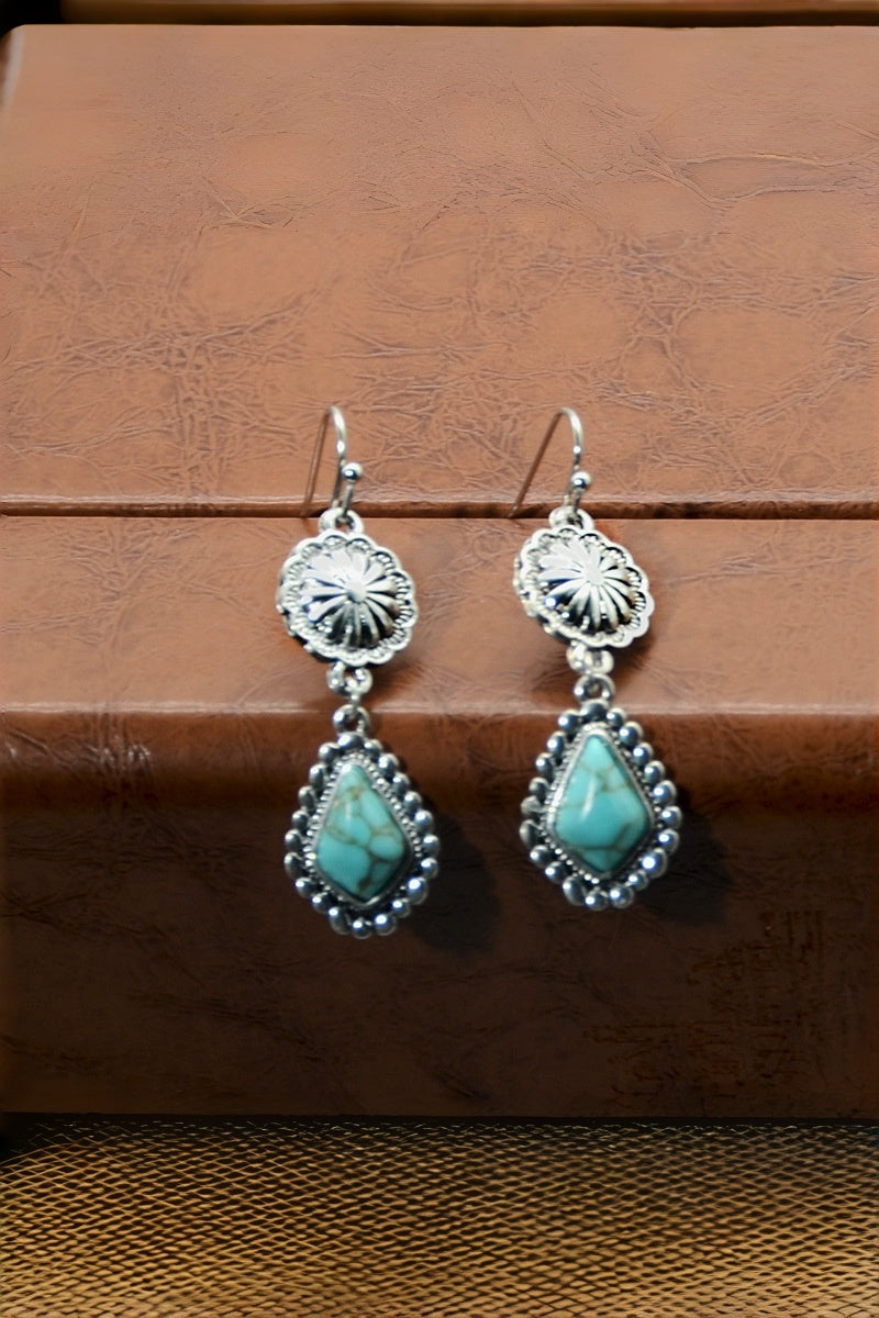 Vintage Floral Earrings – Boho Turquoise Accent - NeoKira Unlimited