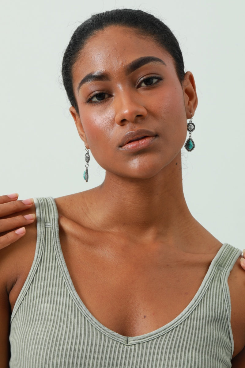 Vintage Floral Earrings – Boho Turquoise Accent - NeoKira Unlimited