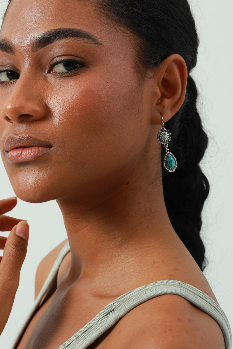 Vintage Floral Earrings – Boho Turquoise Accent - NeoKira Unlimited