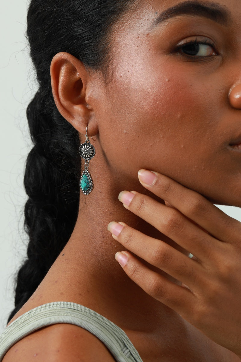 Vintage Floral Earrings – Boho Turquoise Accent - NeoKira Unlimited