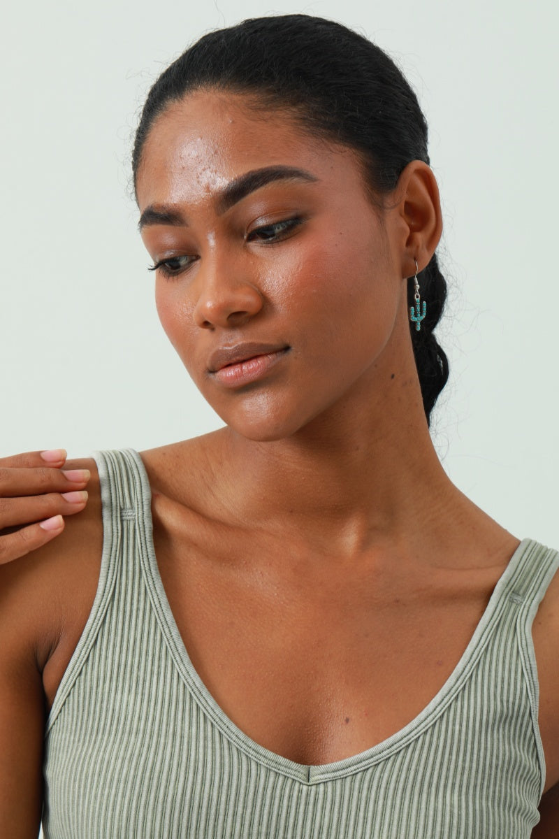 Turquoise Cactus Drop Earrings - Bohemian Desert Style - NeoKira Unlimited